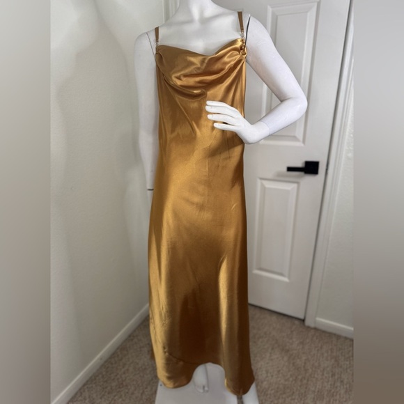 Sophia by Delicates Elegant Gold Satin Gown - Picture 1 of 9